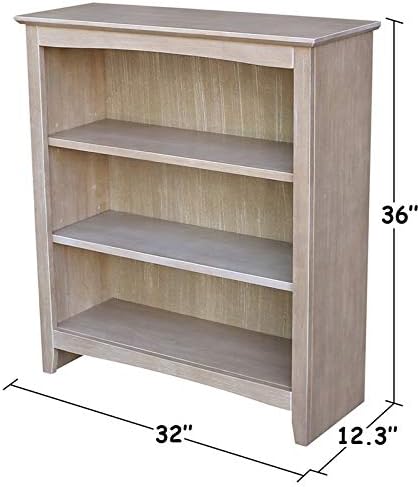 IC International Concepts, Shaker Solid Wood Bookcase, 2 Adjustable Shelves, Solid Real Wood, Sturdy Parawood, Spacious Dimensions 36"H x 28.85"W x 9.84"D, 40 LBS/ Shelf Capacity, Washed Gray Taupe