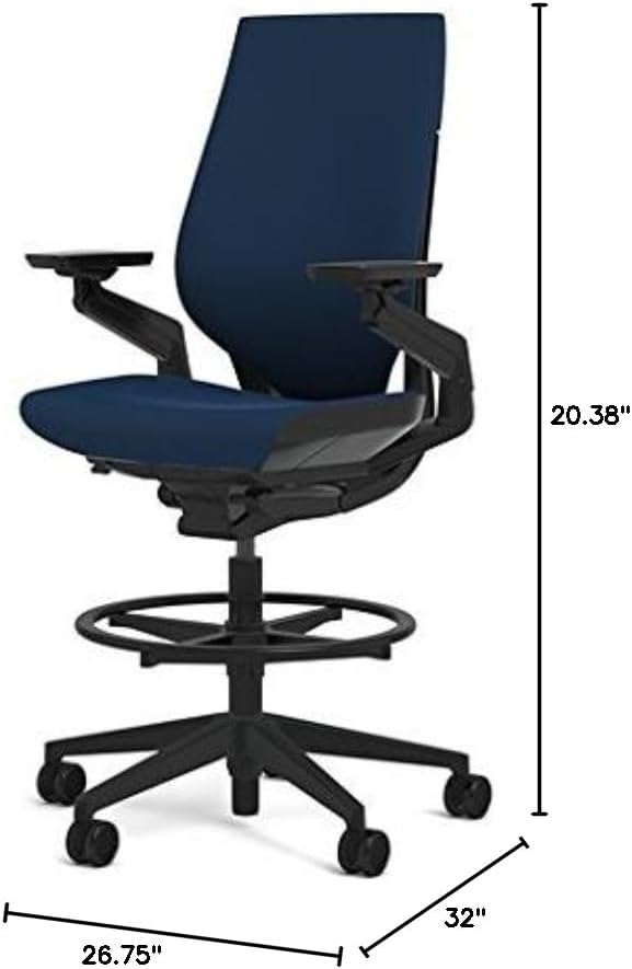 Steelcase Gesture 442 Stool Chair - Cogent: Connect Blueprint Fabric, Shell Back, Dark on Dark Frame