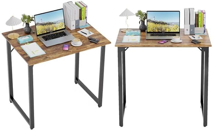 32 Inch Computer Desk Set of 2, Office Desk with Metal Frame, Home Office Desk, Modern Simple Style for Small Space Home Office, Living Room, Bedroom, Brown
