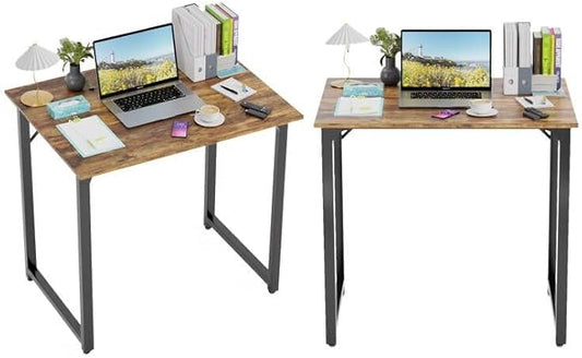 32 Inch Computer Desk Set of 2, Office Desk with Metal Frame, Home Office Desk, Modern Simple Style for Small Space Home Office, Living Room, Bedroom, Brown