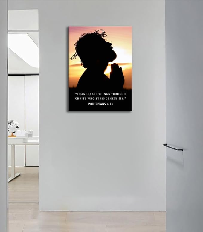 WYJDFART Inspirational Wall Art “I Can Do All Things Through Christ” Religious Poster Philippians 4:13 Jesus Motivational Wall Decor for Church Home Indoor Framed Ready to Hang [30" W X 40" H]