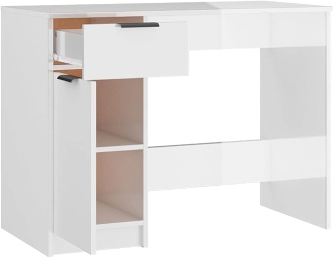 Computer Writing Desk,Sturdy Home Office Desk,Reception Desk,for Bedroom, Living Room, Study,Desk High Gloss White 39.4"x19.7"x29.5" Engineered Wood