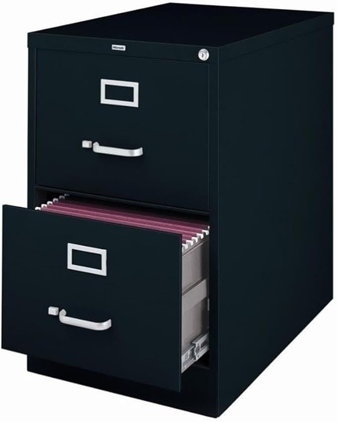 Pemberly Row Metal 2-Drawer Legal Width Vertical Filing Cabinet, 26.5" D, Black Finish, Commercial Grade Steel Construction, Ball-Bearing Drawer Slides, Lock Included, Office Storage Organization
