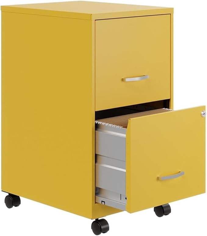 UrbanPro 2 Drawers 26.7" Vertical Yellow Metal Filing Cabinet Lockable Pre-Assembled Movable Letter Size for Home, Office