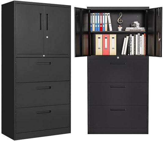 Metal File Cabinets, Lateral Filing Cabinet with 3 Drawers, 65" H File Caninet for Home Office, Office Storage Caninets with Adjustable Shelves for Letter/Legal / A4 - Assembly Required