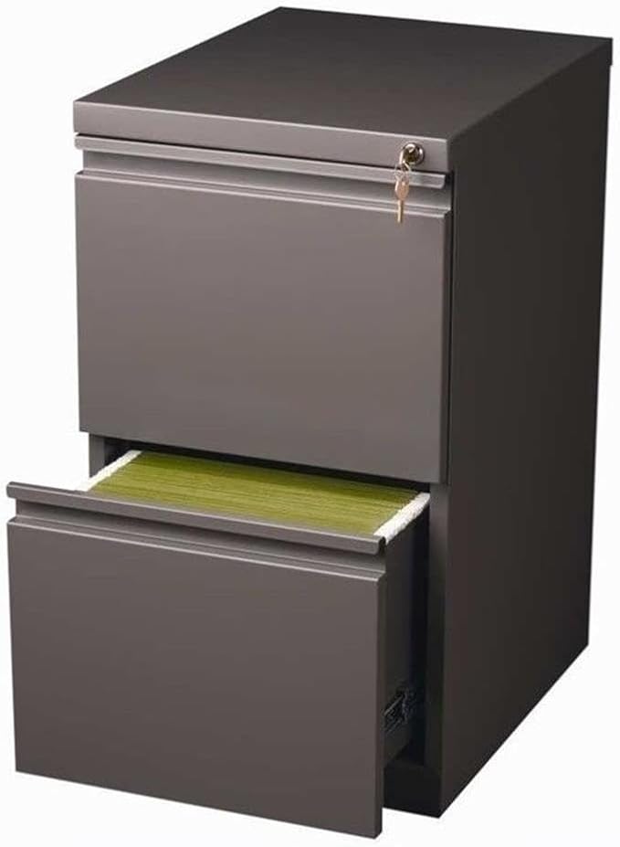 Scranton & Co 20" 2-Drawer Metal Mobile Pedestal Filing Cabinet, Espresso Finish, 27.75" H x 15" W x 19.88" D, Durable Steel Construction, Letter-Size File Storage, Hidden Casters, Locking Office