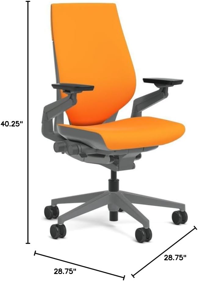 Steelcase Gesture Task Chair: Wrapped Back - Sterling Dark Solid Frame/Base/Merle Accent - Adjustable Lumbar Support - Roll Control Hard Floor Casters