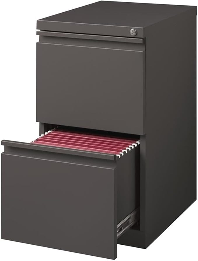Scranton & Co 20" 2-Drawer Metal Mobile Pedestal Filing Cabinet, Espresso Finish, 27.75" H x 15" W x 19.88" D, Durable Steel Construction, Letter-Size File Storage, Hidden Casters, Locking Office