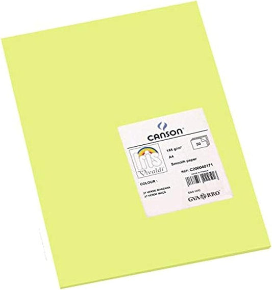 Canson Iris Vivaldi A4 185 GSM Smooth Colour Paper - Apple Green (Pack of 50 Sheets)