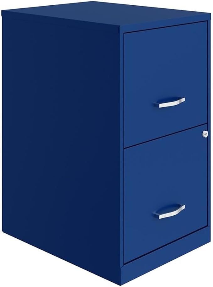 Scranton & Co Modern 18" D 2-Drawer Metal File Cabinet, Classic Blue Finish, Painted Steel, Locking Storage, High-Side Drawers, Compact Design for Home or Small Office