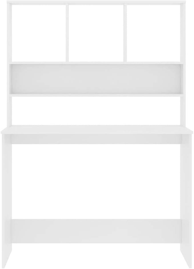 Modern Computer Desk Writing Study Table with Upper Cabinet, Home Office Student Table Laptop PC Writing Desk Home Office Writing Desk, White 43.3"x17.7"x61.8"