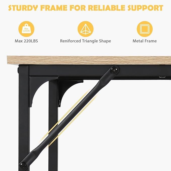 48 Inch Desk,Adjustable Leg Pads,Wood and Metal Desk,Gaming Desk,Modern Simple Style Desk for Home Office,Desk for Bedroom,Metal Frame Computer Table,Study Table,Nature
