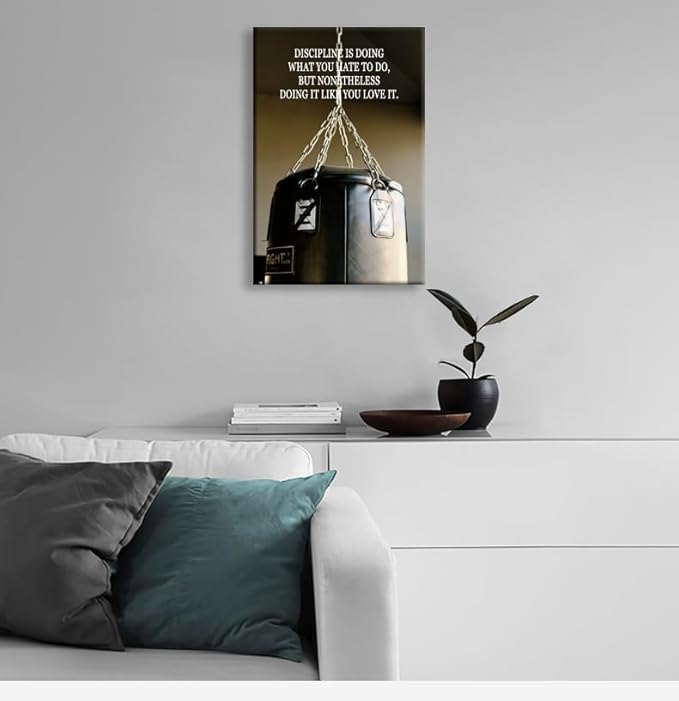 Discipline is Doing What You Hate...Motivational Boxing Wall Art Inspirational Gym Wall Decor Fitness Motivation Poster Printed Canvas for Study Room Bedroom Home Framed [24" W X 36" H]
