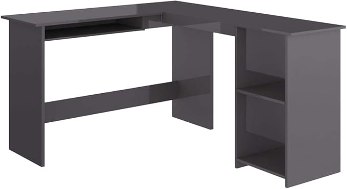 L-Shaped Corner Desk with 2 Open Shelves,Modern Writing Computer Desk, Home Office Desk Writing Study Table PC Desk Workstation, High Gloss Gray 47.2"x55.1"x29.5" Engineered Wood(C)