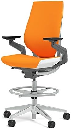 Steelcase Gesture 442 Stool Chair - Cogent: Connect Tangerine Fabric, Wrapped Back, Light on Light Frame, Wheels for Hard Flooring