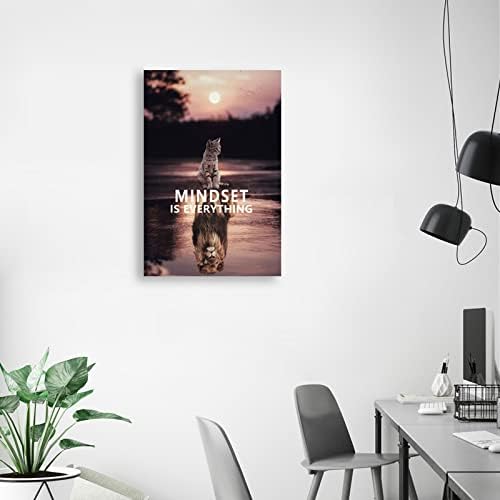Inspirational Entrepreneur Quotes Kitten Lion Animal Poster Printing Artwork Painting Mindset is Everything Wall Art Picture Library Classroom Home Decoration Frame Ready to Hang[24''W x 36''H]
