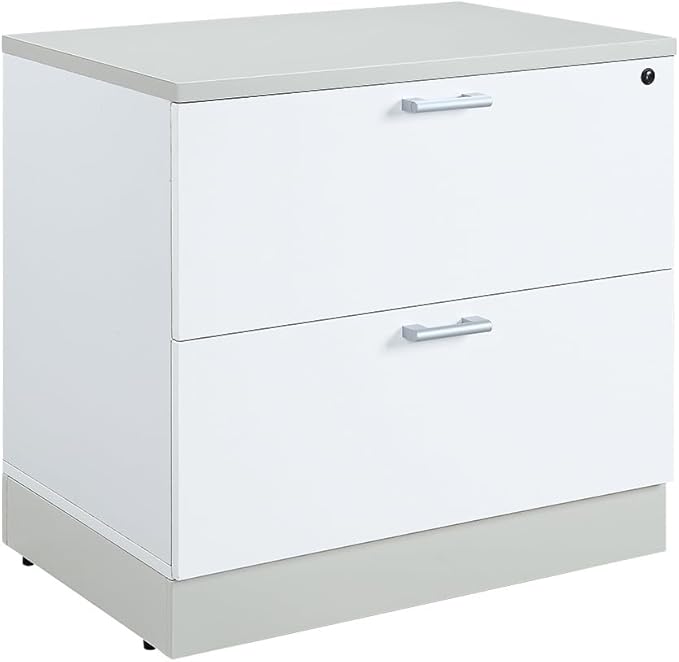 NBF 2 Drawer Lateral File Cabinet, Locking Filing Cabinet for Letter & Legal Files, 31.5" W Walnut Laminate Office File Cabinet