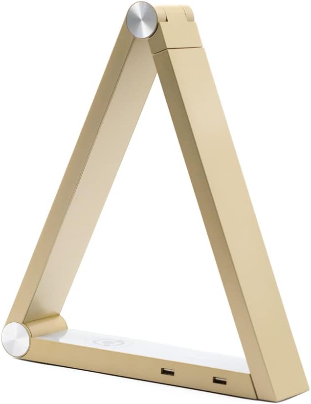Multifunctional LED Desk Lamp w/Dimmable Touch Controls, 15 Adjustable Light Settings, Wireless Charger, Dual USB Port with Modern Minimalist Design for Dorms Bedroom and Living Room (Gold)