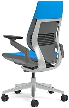 Steelcase Gesture Office Chair - Buzz2 Blue Upholstered Wrapped Back Platinum Metallic Frame High Seat Merle Seat/Back/Arms (Dark/Light) Hard Floor Caster Wheels