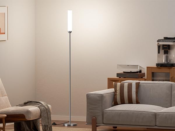 Ambimall LED Floor Lamp with Remote Control, 65" Standing lamp with Stepless Adjustable 3000K-6500K Colors & 30-100% Brightness, Foot Switch(Deep Grey)