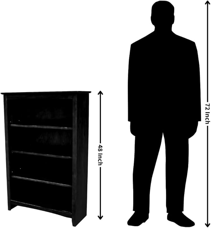 Solid Wood Bookcase 48" High, Adjustable Shelves, Parawood Construction, Easy Assembly, Kitchen/Dining Storage Furniture