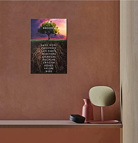 Success Tree Inspirational Quotes Canvas Wall Art Inspiring Entrepreneur Poster Print Artwork Painting Office Home Decoration Wall Decoration Frame Ready to Hang[12''W X 18''H]