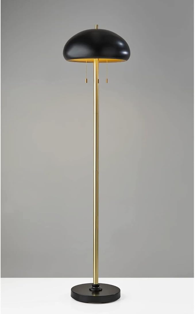 Adesso Floor Lamp with Black and Antique Brass Finishes – Bedroom, Home Office Lighting or Living Room Decor, 63.5” Tall