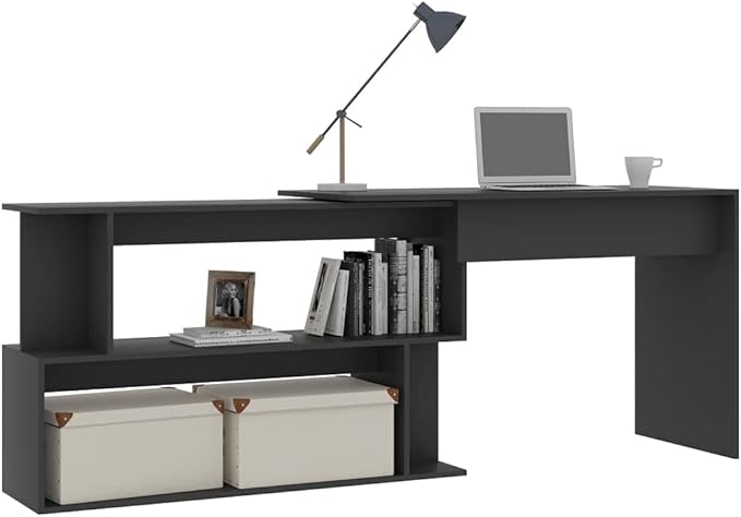 Rotatable Corner Desk Modern Writing Computer Desk, Home Office Desk Writing Study Table PC Desk Workstation for Bedroom, Gray 78.7"x19.7"x29.9" Engineered Wood(G)