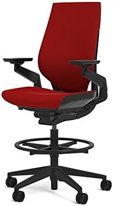 Steelcase Gesture 442 Stool Chair - Cogent: Connect Scarlet Fabric, Shell Back, Dark on Dark Frame, Wheels for Hard Flooring