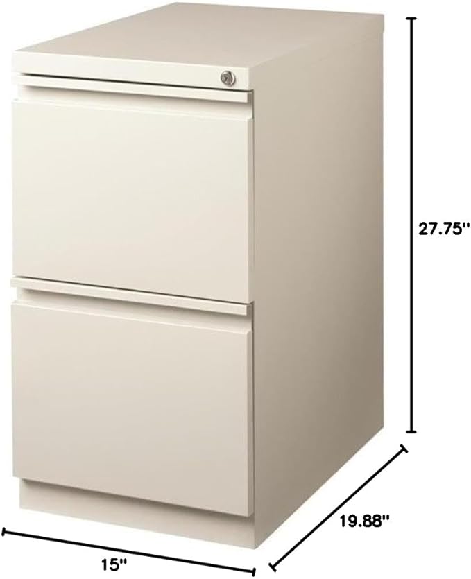 BOWERY HILL Mobile Pedestal Filing Cabinet, 2-Drawer File/File Configuration, Stainless Steel Metal, Light Gray Finish, 27.75" H x 15" W x 19.88" D, Lockable, Letter-Size Files, Office Storage