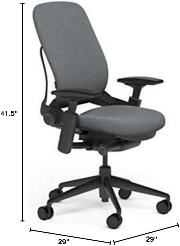 Steelcase Leap Desk Task Chair in Buzz2 5F16 Grey Fabric - 4-Way Highly Adjustable Arms - Black Frame and 7" Tall Seat Height Base - Standard Carpet Casters