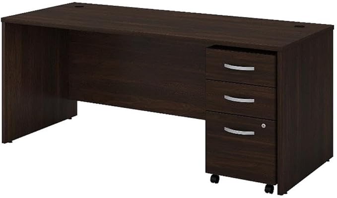 Bush Business Furniture Studio C Office Desk with Mobile File Cabinet, 72W x 30D, Black Walnut