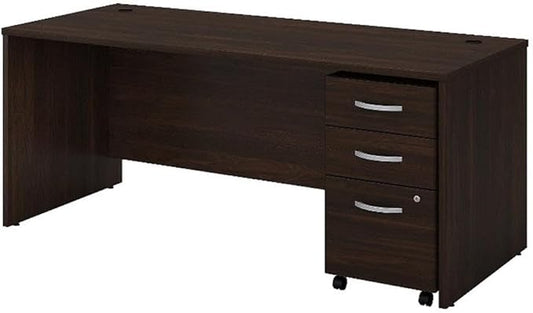Bush Business Furniture Studio C Office Desk with Mobile File Cabinet, 72W x 30D, Black Walnut