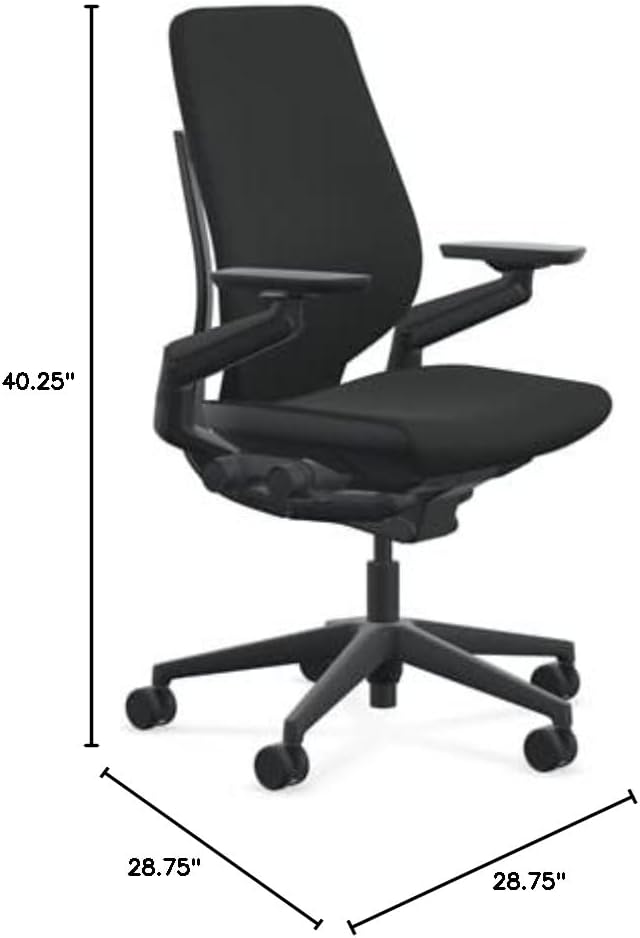 Steelcase Gesture Office Chair - Cogent: Connect Licorice Fabric, Low Seat Height, Shell Back, Black on Black Frame, Lumbar Support, and Hard Floor Casters