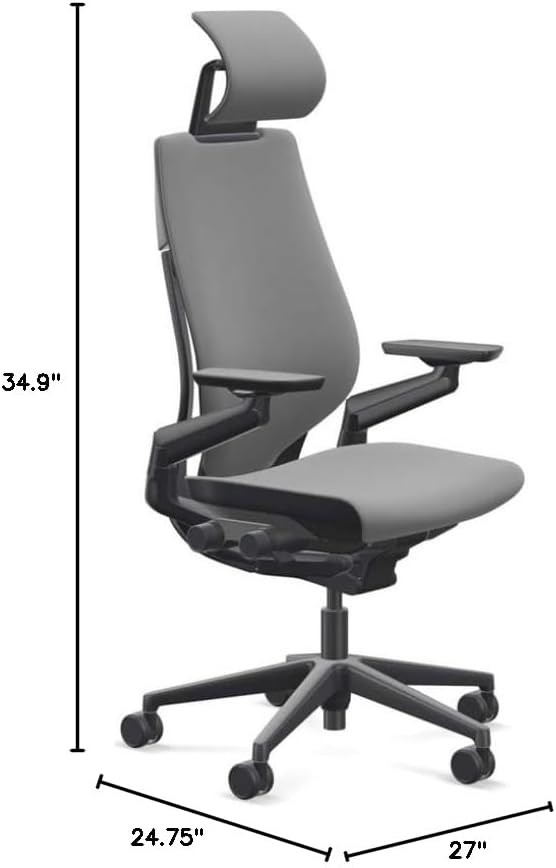 Steelcase Gesture Office Desk Chair with Headrest Plus Lumbar Support Cogent Connect Graphite 5S25 Fabric Standard Black Frame