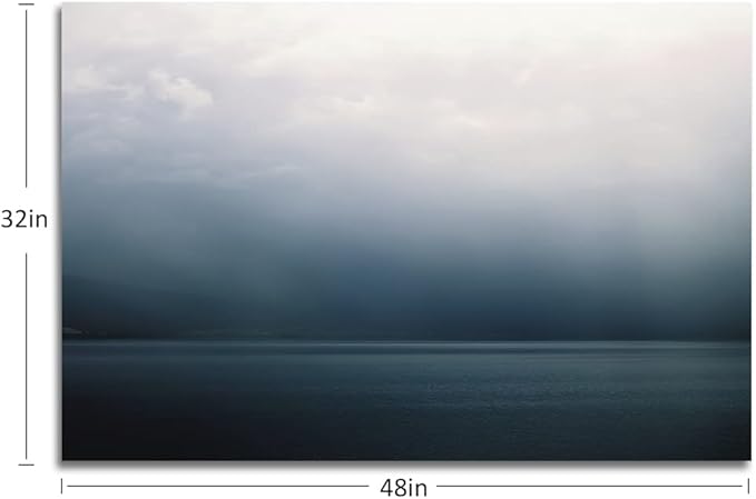 Large Canvas Wall Art Modern Abstract Art Paintings Green Mountains Blue Sea Under the Grey Sky Scenery Framed Artwork Pictures for Living Room Bedroom Hallway Wall Decor 48x32in