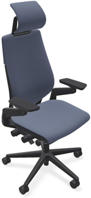 Steelcase Gesture Office Desk Chair with Headrest Cogent Connect Blueprint Indigo 5S93 Fabric Low Black Frame