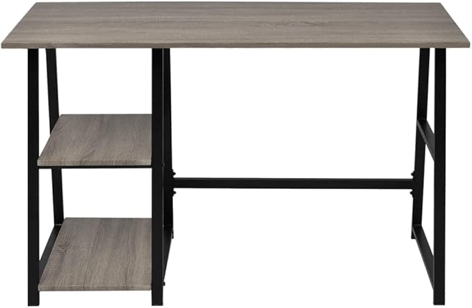 Writing Table Computer Desk, Home Office Study Desk with 2-Tier Shelves, Industrial Simple Style PC Gaming Desk Workstation for PC Laptop Notebook, Gray