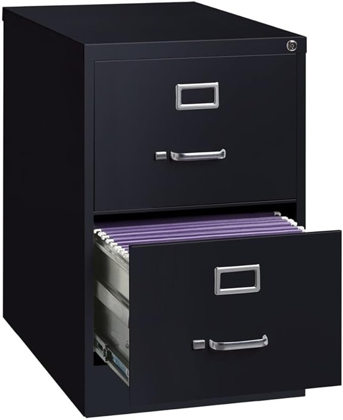 Pemberly Row Metal 2-Drawer Legal Width Vertical Filing Cabinet, 26.5" D, Black Finish, Commercial Grade Steel Construction, Ball-Bearing Drawer Slides, Lock Included, Office Storage Organization