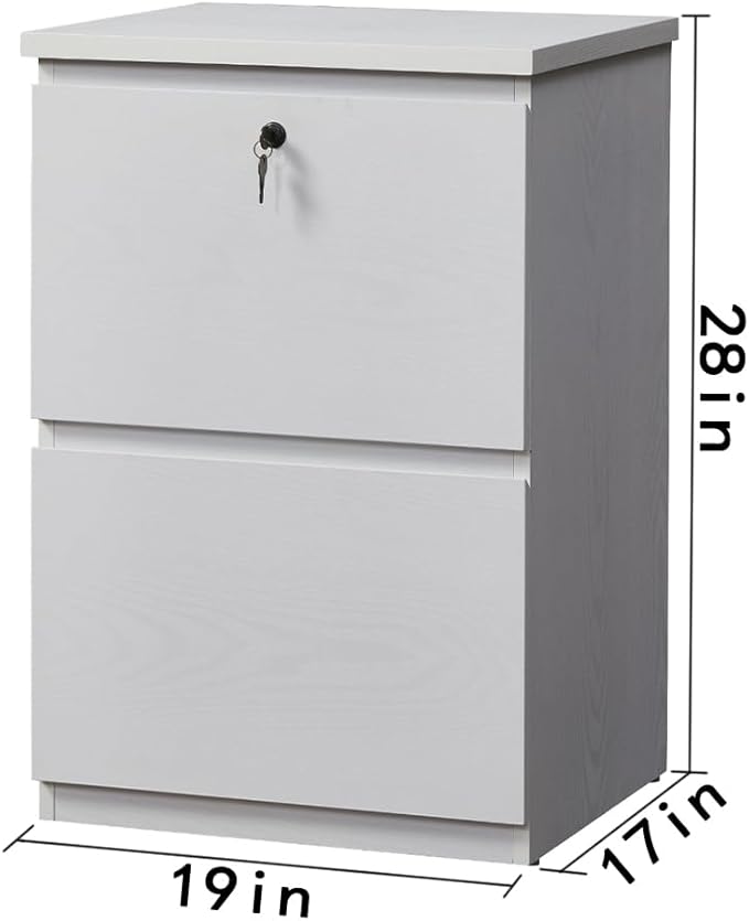 kowo 2 Drawer Wood File Cabinet with Lock, Printer Stand, Vertical Filing Cabinet fits A4, Letter, and Legal Size Documents for Home Office, White