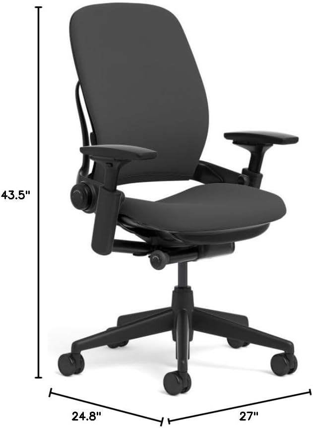 Steelcase Leap Task Chair: Black Base - 4D Adjustable Arms - No Headrest - Standard Carpet Casters