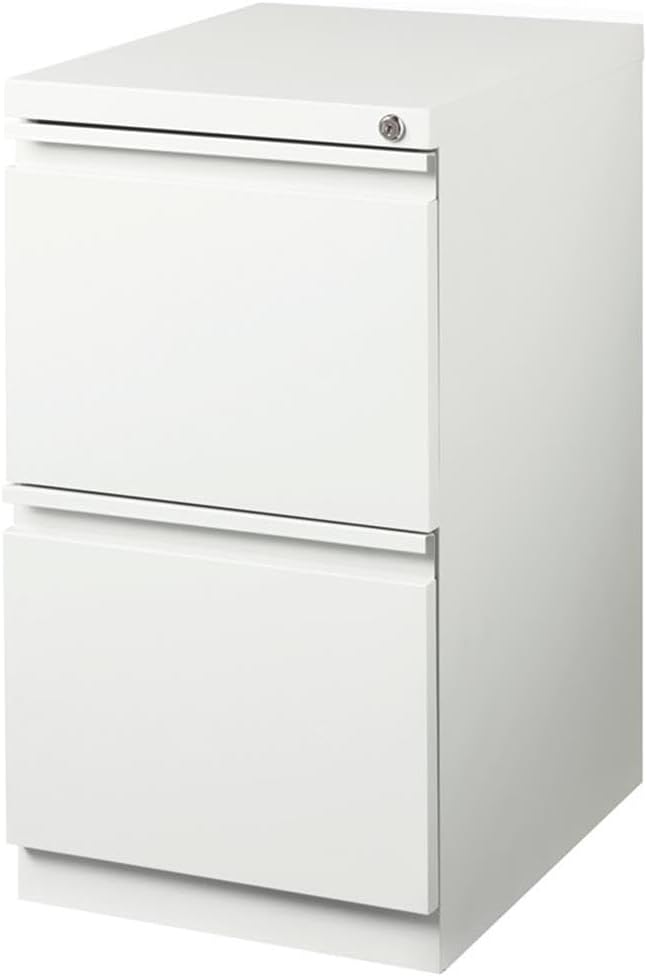 Scranton & Co 20" 2-Drawer Metal Mobile Filing Cabinet, White Finish, Lockable Fully Assembled Commercial Grade Steel, Letter-Size File Storage, Hidden Casters, Modern Office Furniture