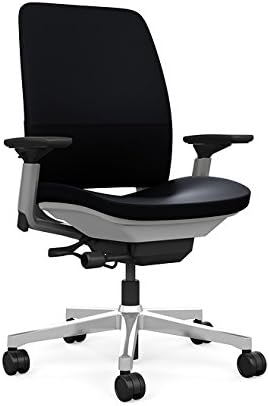 Steelcase Amia Task Chair: Platinum Frame/Polished Aluminum Base - 4 Way Adjustable Arms - Hard Floor Casters