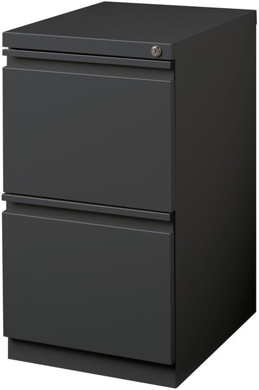 Bowery Hill Mobile Pedestal Filing Cabinet, 20"D, Steel, Charcoal Finish, 2-Drawer File/File Configuration, Hidden Casters, Lockable, Full Extension Drawers, Letter-Size Hanging Files, Office Storage