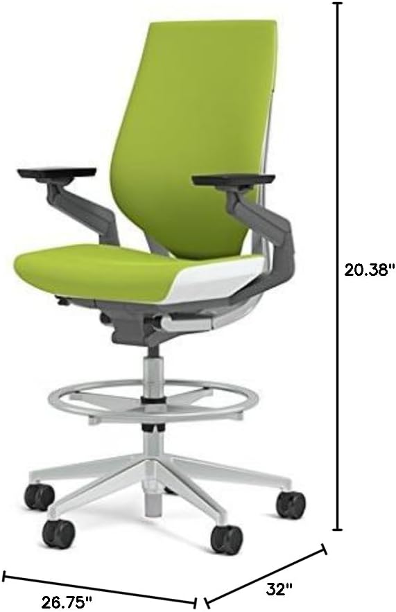 Steelcase Gesture 442 Stool Chair - Cogent: Connect Wasabi Fabric, Wrapped Back, Light on Light Frame