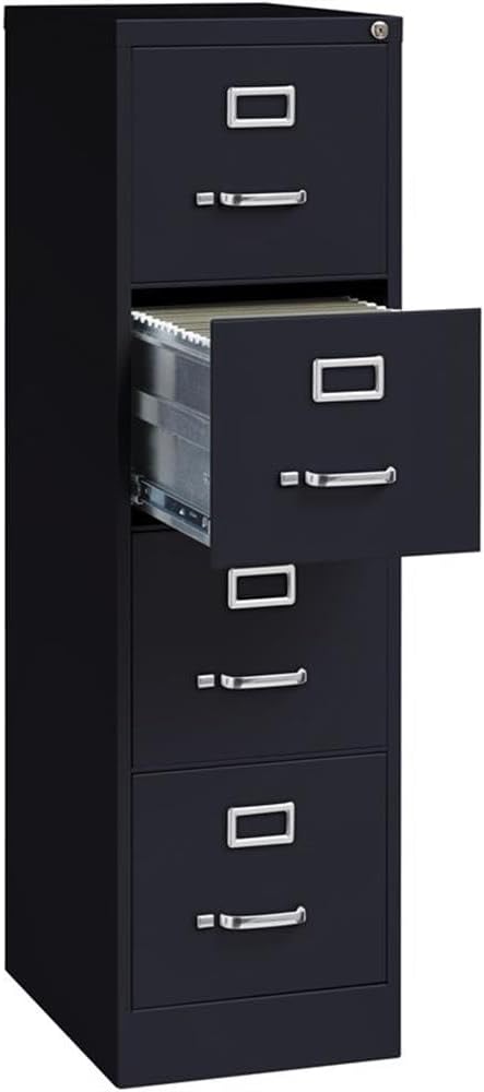 Pemberly Row Set of 3 Metal 4-Drawer Letter Width Vertical File Cabinet in Black