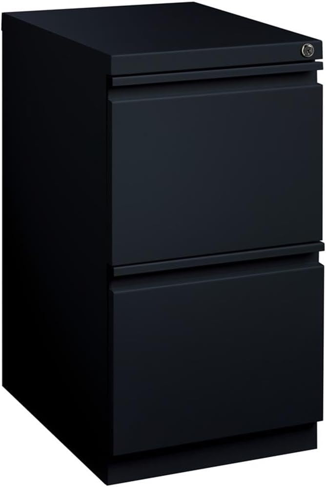 BOWERY HILL 20" 2-Drawer Metal Mobile Filing Cabinet, Black Finish, 27.75" H x 15" W x 19.88" D, Commercial Grade with Lock, Hidden Casters, Full Extension Drawers for Office Workspace