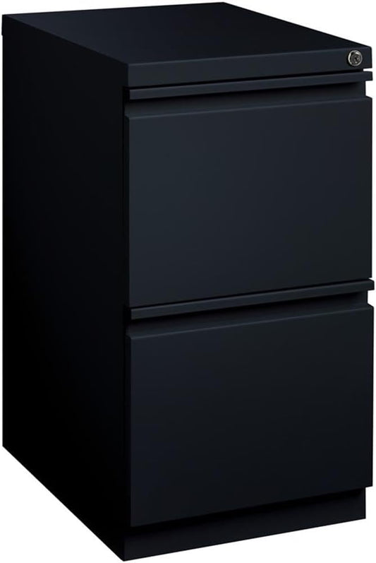BOWERY HILL 20" 2-Drawer Metal Mobile Filing Cabinet, Black Finish, 27.75" H x 15" W x 19.88" D, Commercial Grade with Lock, Hidden Casters, Full Extension Drawers for Office Workspace