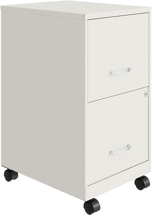 UrbanPro 18" Metal Mobile Filing Cabinet, 2-Drawer, Pearl White Finish, Lockable, Smooth Glide Suspension, Compact Design for Home Office, Fits Under Desks, Organizes Letter-Sized Hanging Files