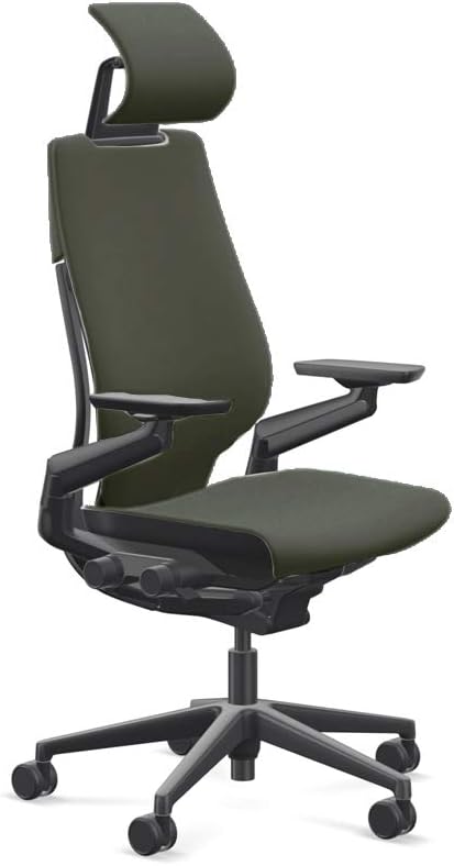 Steelcase Gesture Office Desk Chair with Headrest Cogent Connect Quicksilver 5S96 Fabric Standard Black Frame